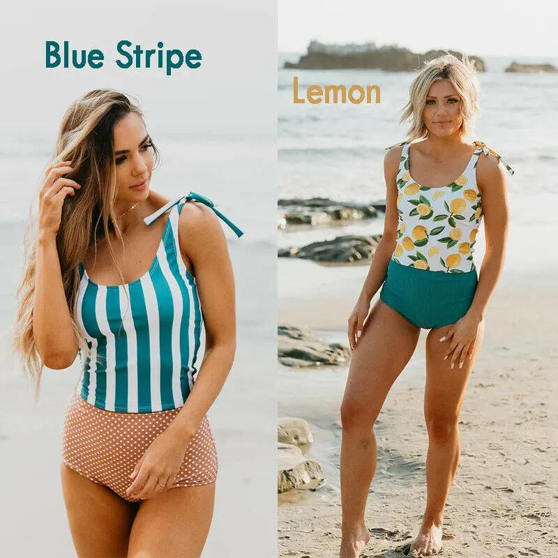

Two Piece Women High Waist Floral Print Buckle Ladies Swimwear Bikini Sets