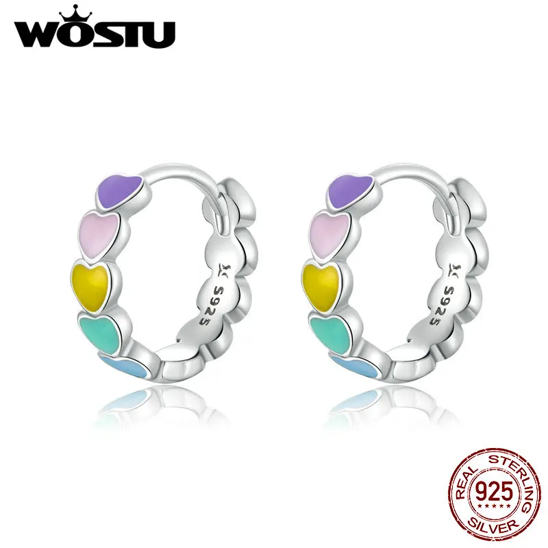 

WOSTU Minimalist Circle Rainbow Earrings 925 Sterling Silver Colorful Stud Earrings For Women Fashion Jewelry FIE909