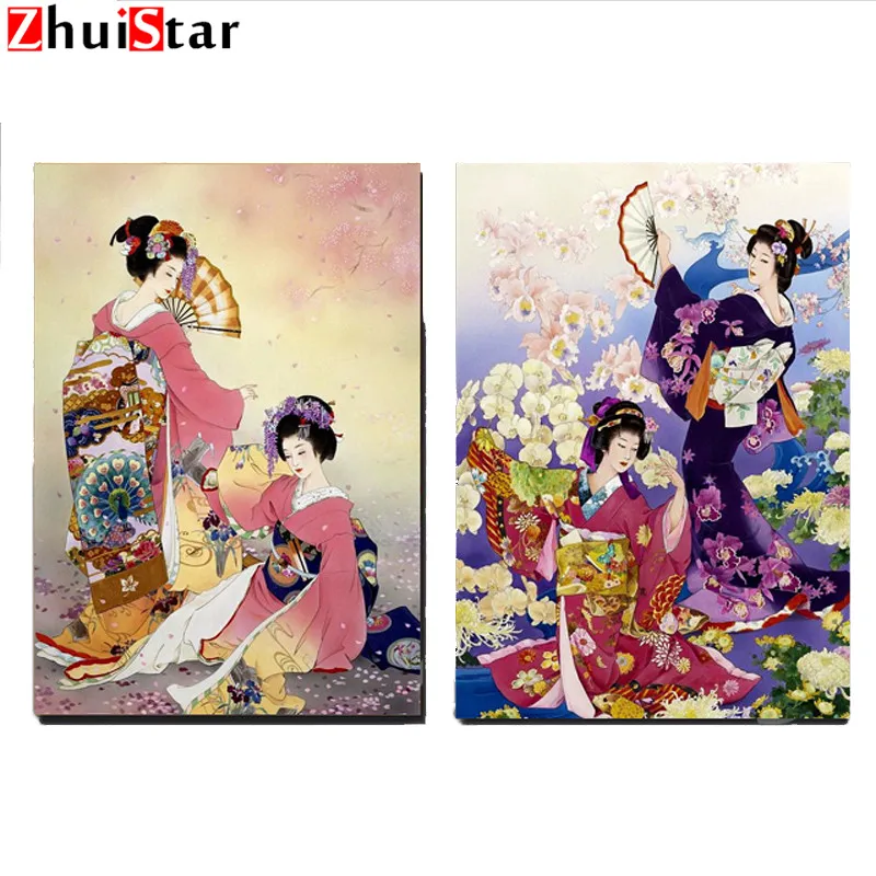 

2pcs Wall Picture Japanese woman Painting 5D DIY Diamond Painting,diamond Embroidery Full Cross Stitch Mosaic 3d art WHH