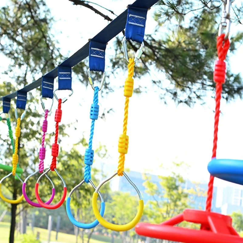

1Pair Family Backyard Game Gymnastic Rings Climbing Slackline Kit for Obstacle Courses Garden Backyard Swing Bar Rings
