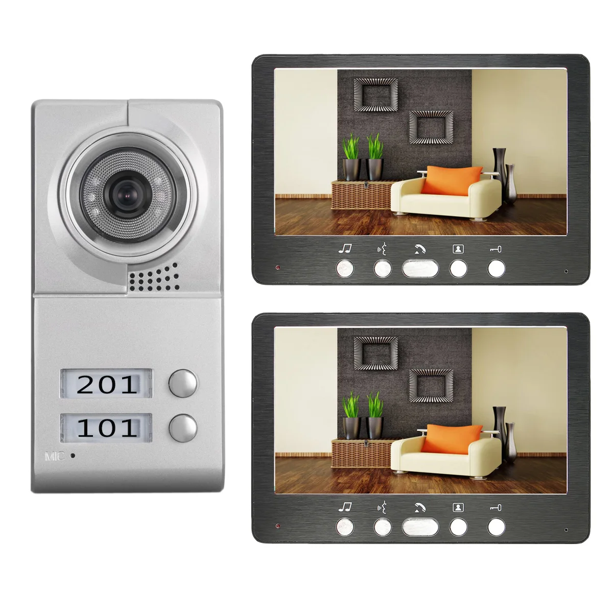 SYSD  Wired Video Intercom Doorbell System 1 Camera with 2 Monitor Doorphone for Multi Apartment Unlock
