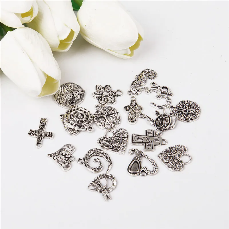 

Big Size 100pcs Bulk Lots Tibetan Silver Mixed Charms Lot Loose Spacer Beads Bracelet Anklet DIY Craft Pendants Jewelry