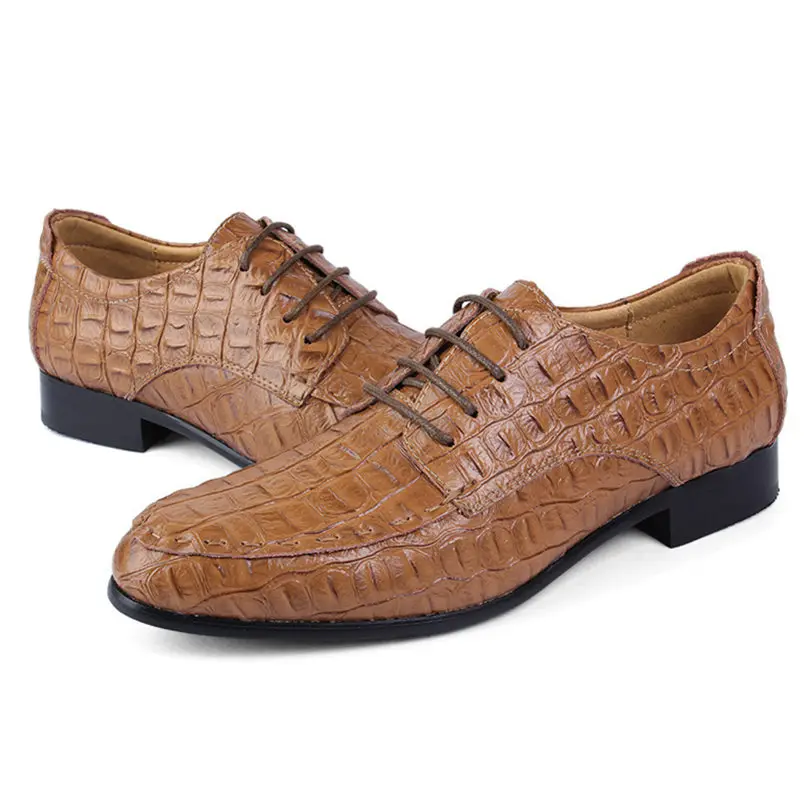 

Genuine Leather Crocodile Pattern Men's Shoes Retro Business Office Oxford Shoes Luxury Men Dress Shoes Plus Size 38-48