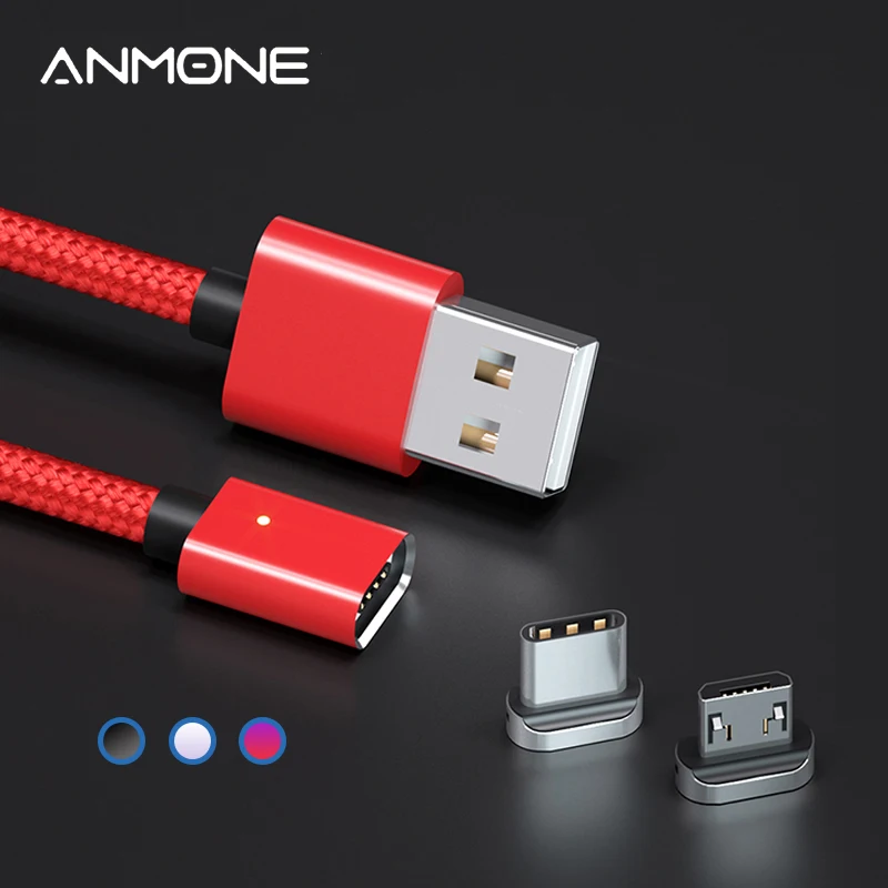 Магнитный кабель ANMONE Micro USB Type C 1 м 2 в нейлоновой оплетке провод для быстрой