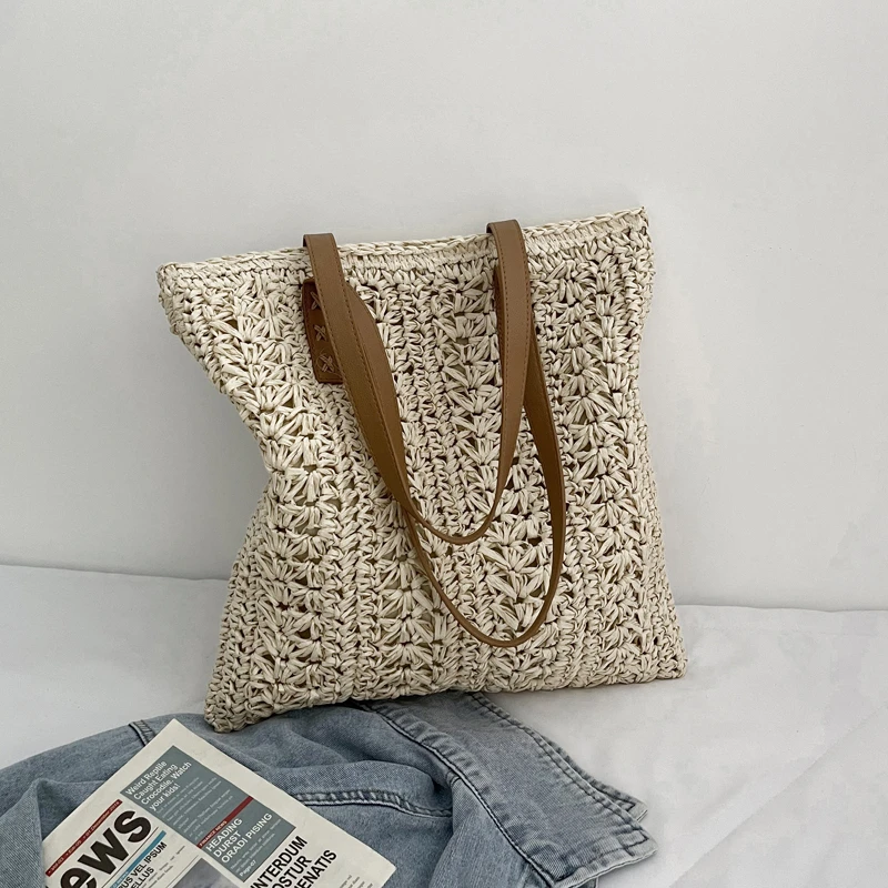 

Straw Hollow Beach Shoulder Bags for Women 2021 New Female Fashion Summer Vacation Shopper Handbag Woven Tote Hanbags Sac A Dos