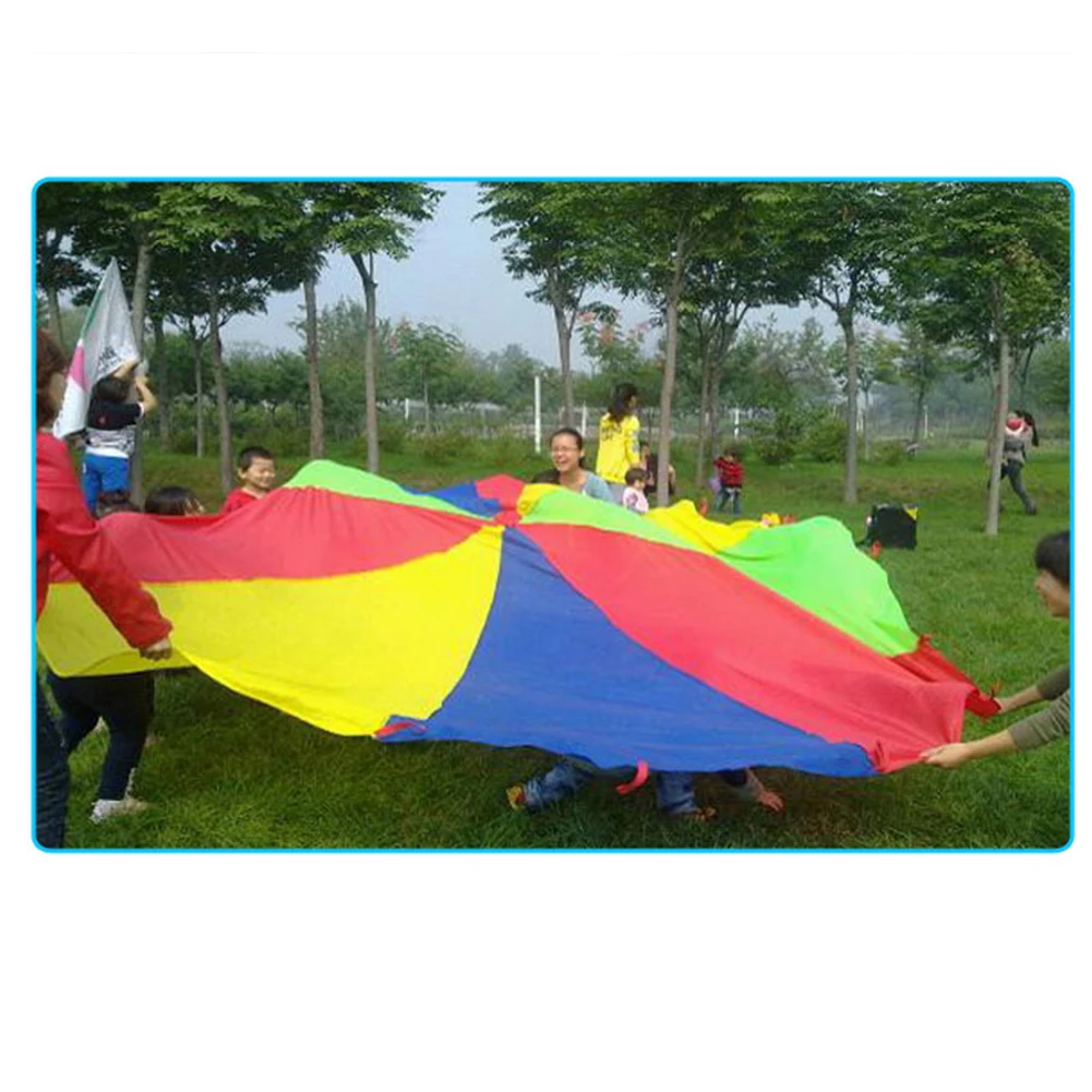 Kids Rainbow Play Parachute with Handles Outdoor Teamwork Game Interactive Toy New | Игрушки и хобби