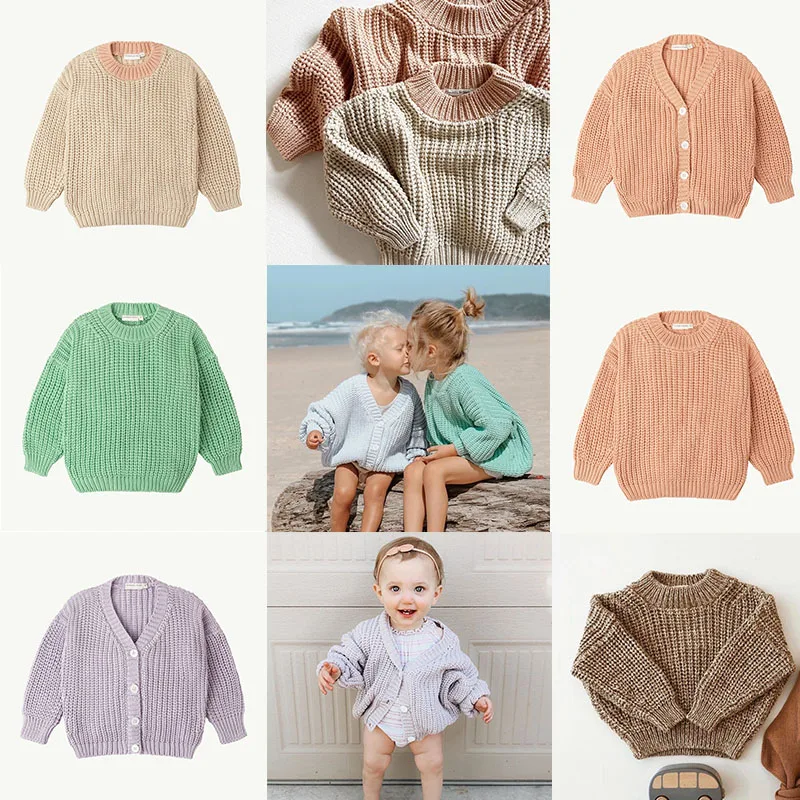 

Winter Brand Design Kids Warm Sweaters Girls Outside wear Cardigan Coat Boys Solid Color Knitted Pullover Jumpers Autumn Tops