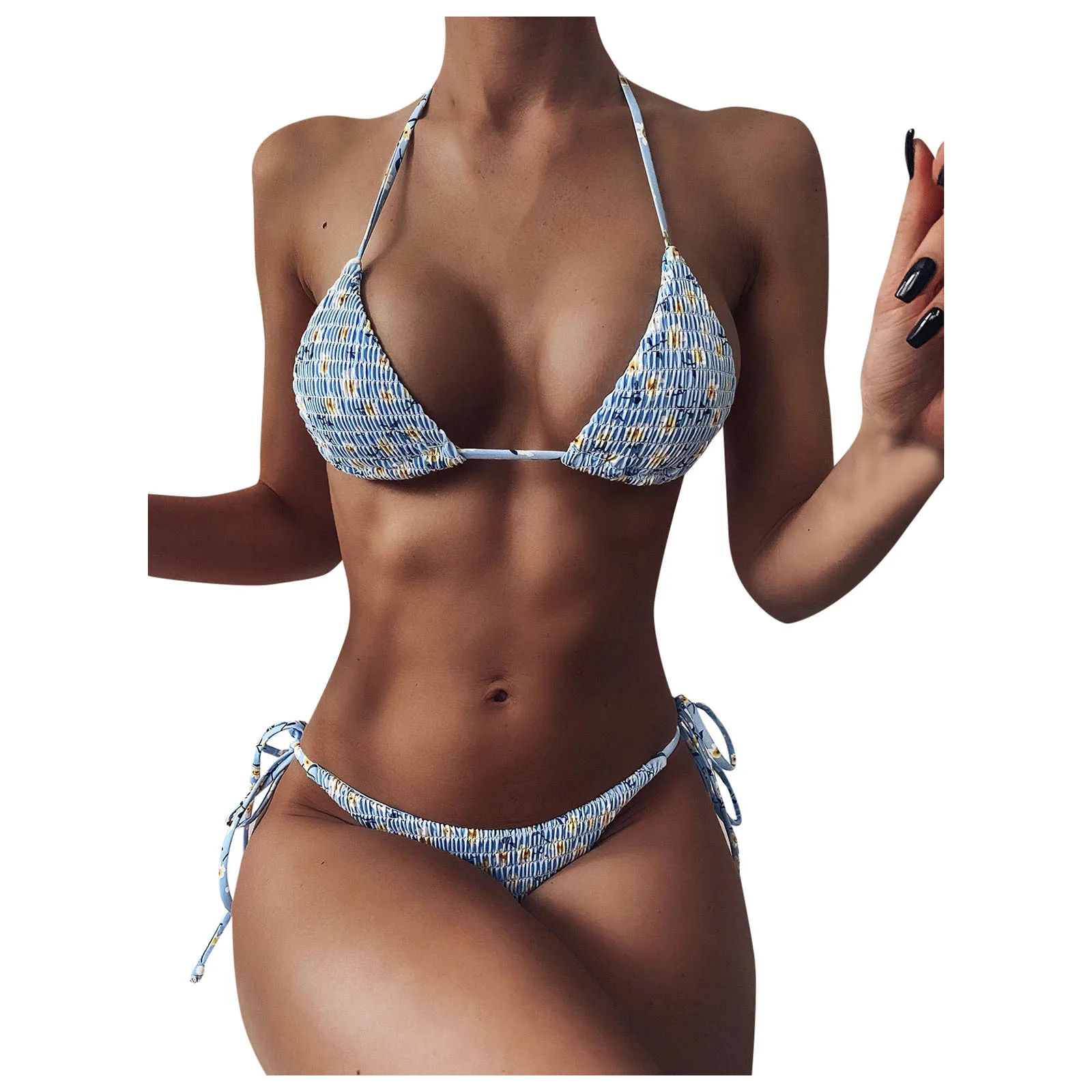 

2021 new women's sexy split print triangle bag bikini