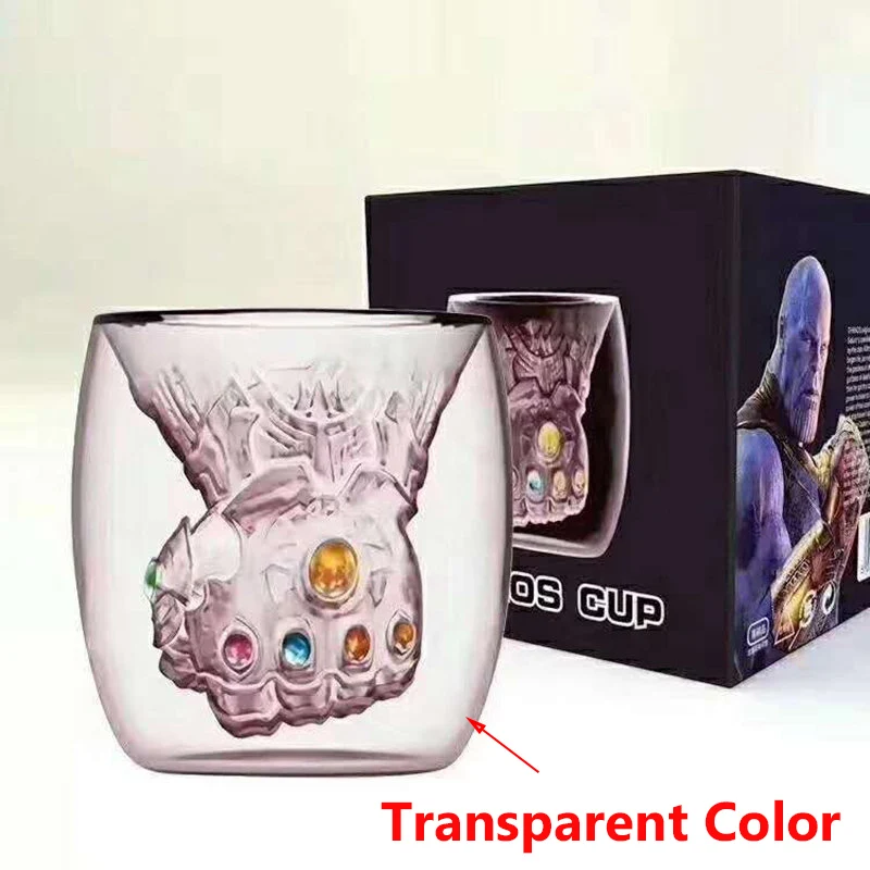 Transparent Fist Cup Новинка 260 мл Марвел танос перчатка кулак/медведь кофе кружка с двойными стенками Стеклянная чашка ручной работы Бесконечность драгоценный камень чашка для молока и чая подарки для детей - Цвет: Transparent Fist Cup