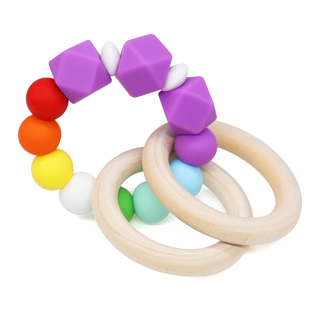 

1PC Baby Pacifier Chain Wooden Cirque Cute Food Grade Silione Beads BPA Free Handmade DIY Teething Chain For Baby Shower Gift