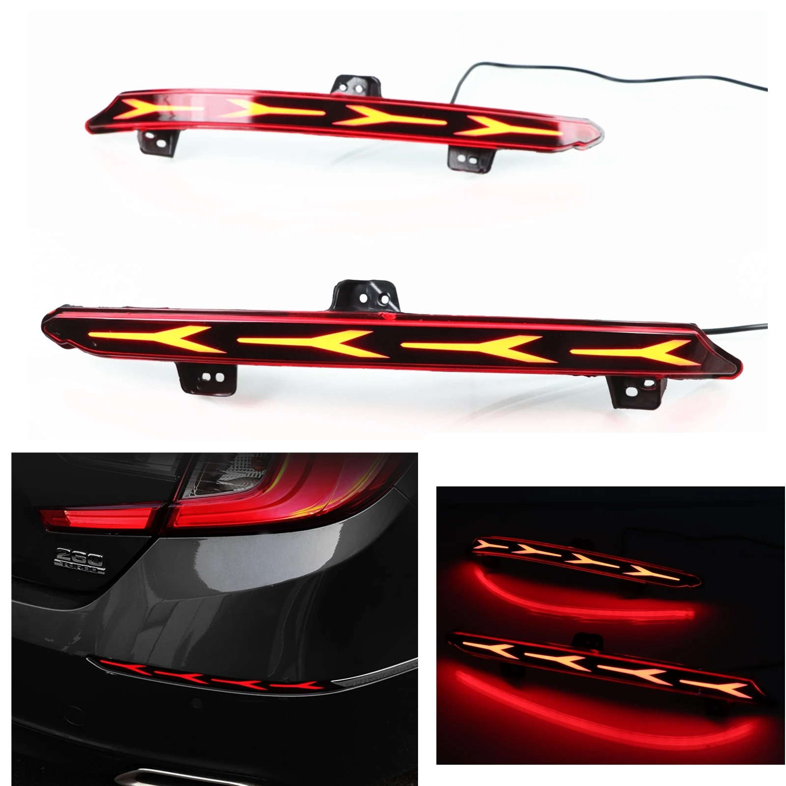 

For Honda Accord 10th 2018-2021 Fishbone Style LED Rear Bumper Reflective Light Tail Reflector Brake Lamp Signal Indicator Bulb