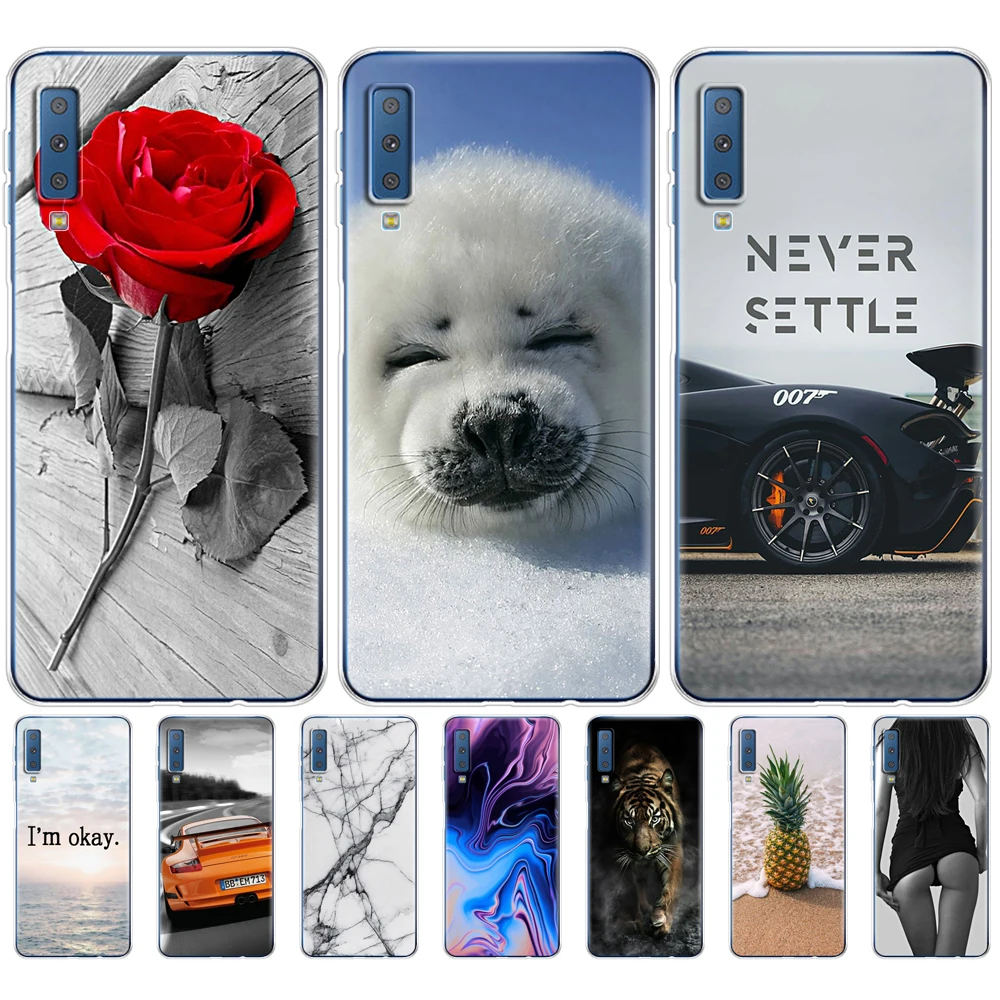 Cases For Samsung Galaxy A7 2018 Phone Cover Silicone Colorful Printing Back Case A750 A750F 6.0 Inch | Мобильные телефоны и
