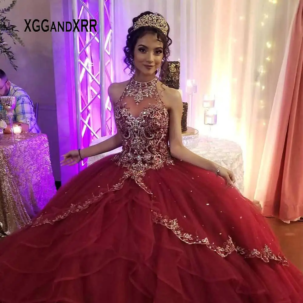 Роскошные бисерные Бальные платья для 16 15 лет Холтер открытая спина пышные милые 16 платья официальная одежда размера плюс