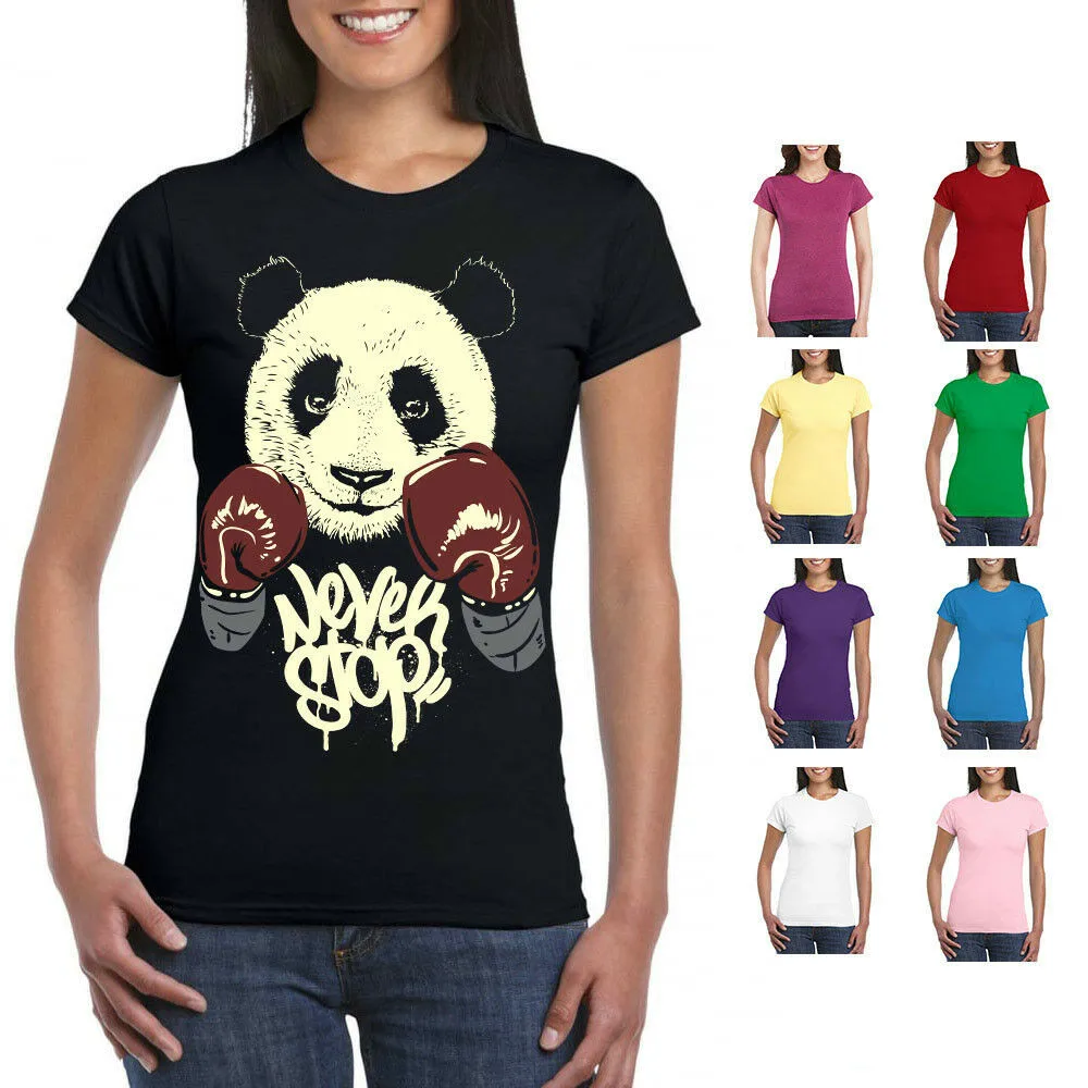 

Never Stop Panda Ladies Fit T-Shirt Boxing Panda T-Shirt Fighting Gifts