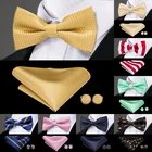 Hi-Tie, Классические Золотые галстуки-бабочки для мужчин, шелковые галстуки-бабочки, предварительно завязанные галстуки-бабочки, карманные Квадратные запонки, набор для свадебной вечеринки, желтый галстук-бабочка