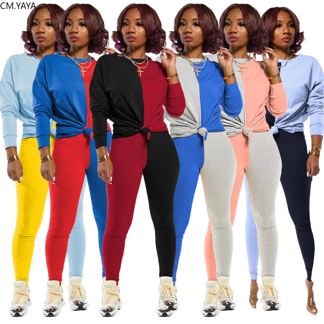 Новинка женский спортивный костюм CM.YAYA в стиле пэчворк для активного отдыха