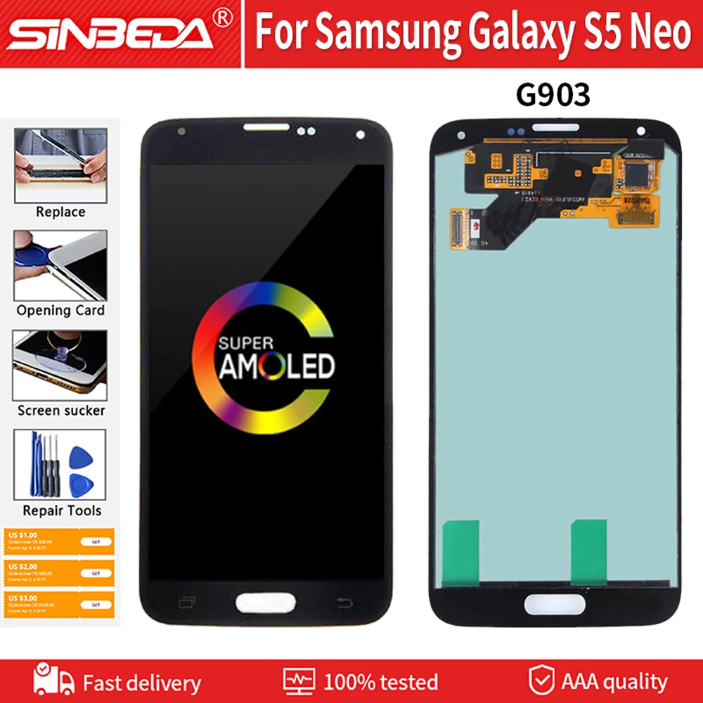 

5.1" AMOLED For Samsung Galaxy S5 NEO LCD G903 SM G903M G903F LCD Display Touch Screen Digitizer Assembly Replacement Parts