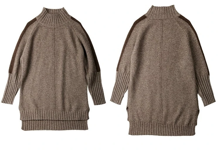 cashmere wool blend women fashion mid long open hem hip pack skirt dress half-high collar pullover sweater S-3XL | Женская одежда