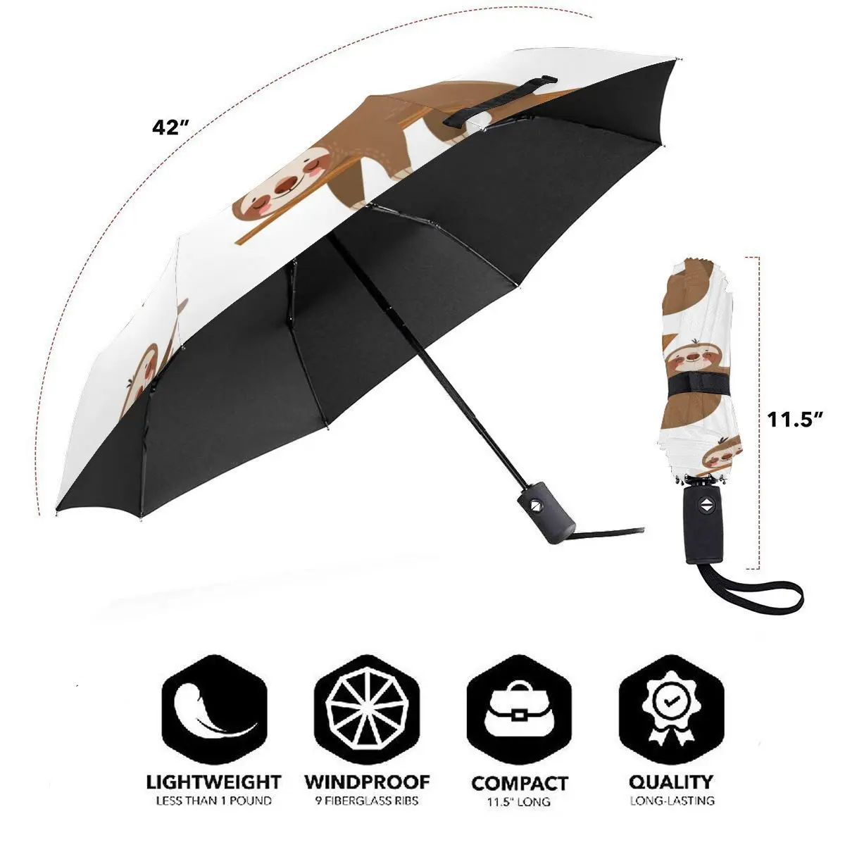 Economici Ombrello Automatico Pioggia Donna Ombrello A Tre Pieghe Bradipo Animale Dormire Ombrello Antivento Ombrello Impermeabile Femminile