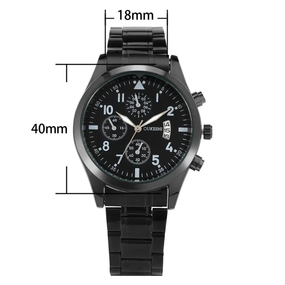 

Men's Watch Calendar Display Black Decoration Dial Sports Clock Male Stainless Steel Band Business Quartz Wristwatches for Men