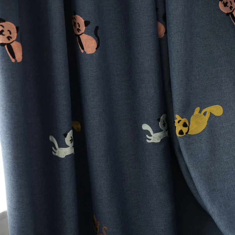 Занавески с вышивкой в виде симпатичного мультяшного кота для детей мальчиков