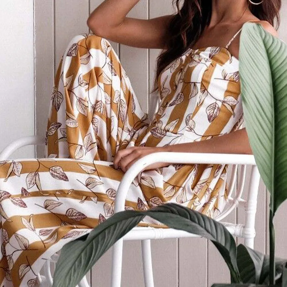 Женский комбинезон с тропическим принтом без рукавов Повседневная Клубная