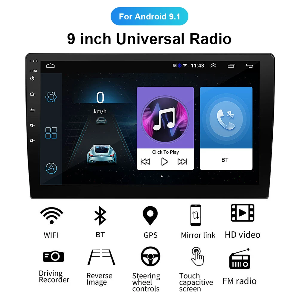 

2G+32G Universal Multimedia Player Car Radio 2 din Android 9 Inch GPS Navigation Autoradio Stereo Wifi Bluetooth Car MP5 Player