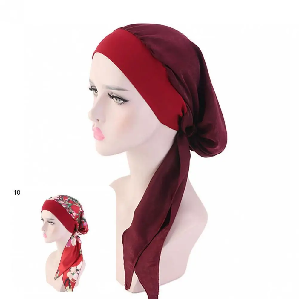 

Головной платок Однотонный женский элегантный головной платок из искусственного шелка с резинкой головной платок-тюрбан головной убор для...