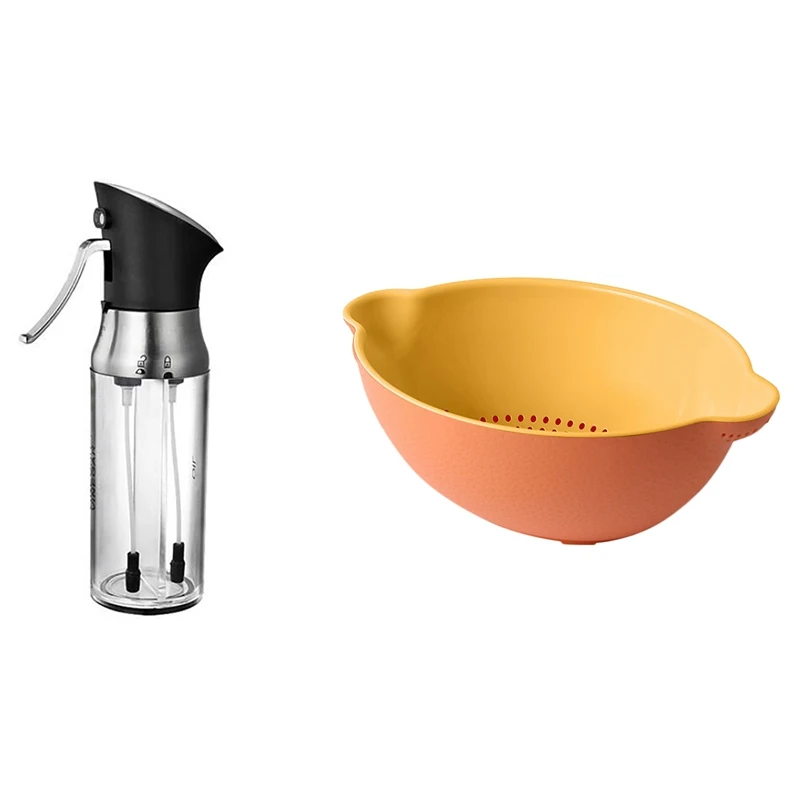 

2 In 1 Olive Oil Sprayer Spray Bottle Vinegar Dispenser 200Ml With Pasta Fruit Bowl Double-Layer Draining Basket