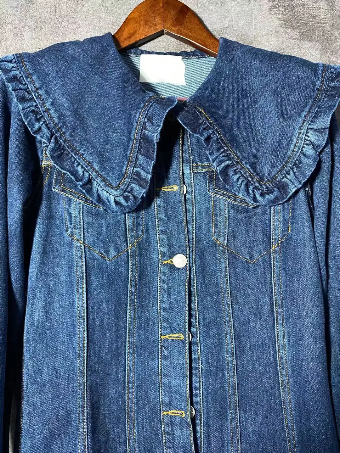 

French 2021 Early Autumn Retro Slim Fashion Long Sleeve Dress Women's Doll Collar Single Breasted Denim Dress
