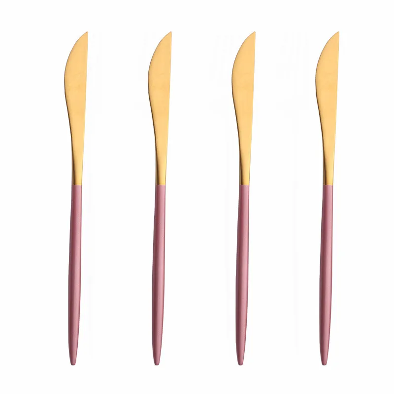 Розовое золото столовые приборы Нержавеющая сталь ложки посуда набор вилки ножи