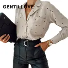 Женская Офисная элегантная шикарная блузка в Корейском стиле, повседневная женская рубашка в горошек, топы свободного кроя с длинным рукавом, однобортная туника, одежда 2021