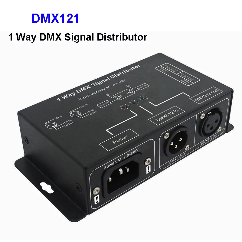 

DMX121 DMX512 светодиодный усилитель разветвитель; 1CH 1 выходной порт распределитель сигналов DMX ретранслятор сигнала