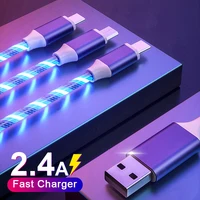 Светящийся зарядный кабель 3 в 1, кабель Micro USB Type-C, 1,2 м, цветной светодиодный светильник, провод для быстрой зарядки для iPhone 12, Xiaomi 11, Redmi