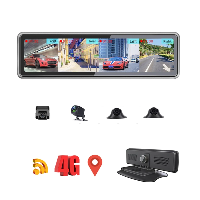 Автомобильный видеорегистратор 4G Android 9 0 12 дюймов Full Touch 360 панорамная камера