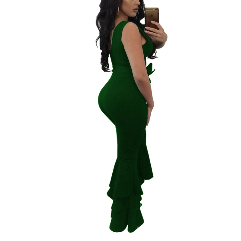 

Sexy Women's Jumpsuit V-neck High Waist Jumpsuit Casual Tight Solid Color Romper Sleeveless Flared Pants Rompers Womens Jumpsuit