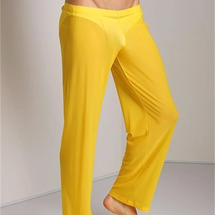 Low waist men pajama pants sleep bottoms breathable new men's sexy mesh trousers transparent home pants