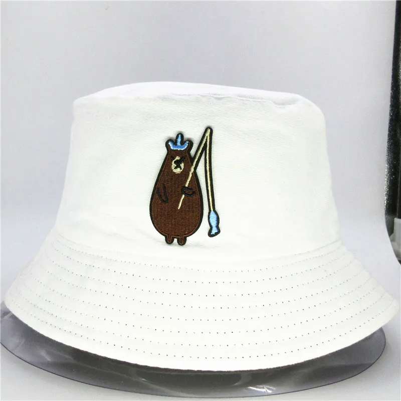 

Хлопковая Панама с вышивкой для рыбалки и медведя, шапка для рыбалки, уличная дорожная шапка, Кепка От Солнца, шапки для детей, мужчин и женщи...