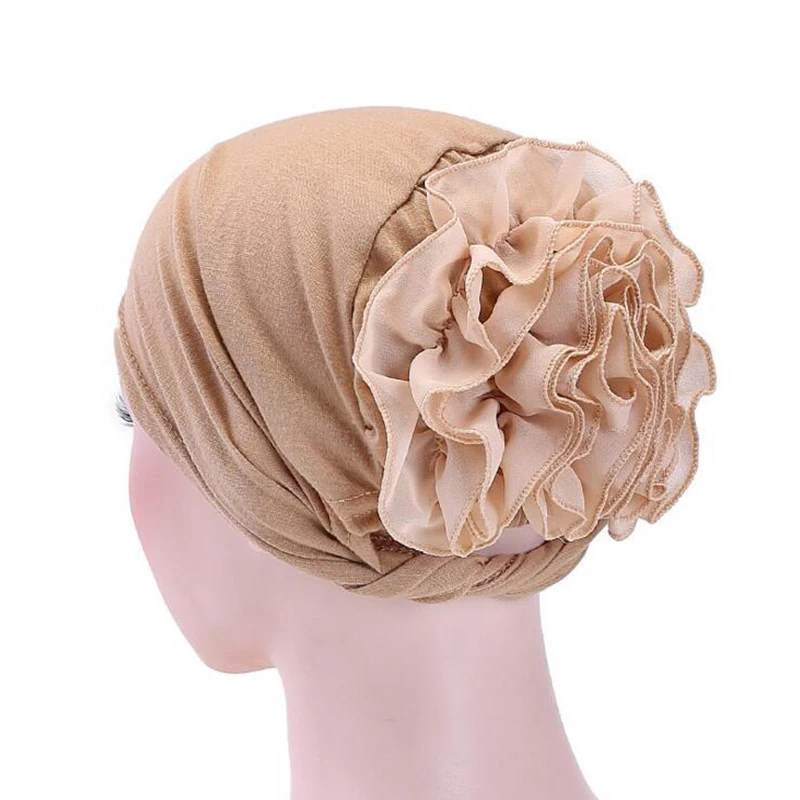 

2021 Hot Big Flower Turban for Women Muslim India Hat Cap Thin Head Scarf Fashion Headwear Hair Accessories Muslim Hijab Turban