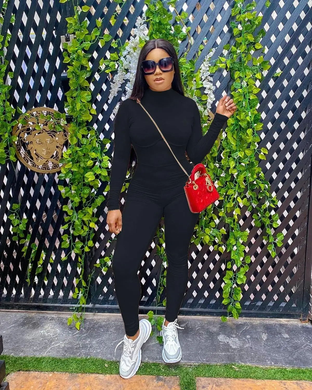 

Hot Selling Women Solid Color Jumpsuits 2020 Autumn Casual Lady's O-Neck Full Sleeve Skinny Pencil Rompers Workout Outfits