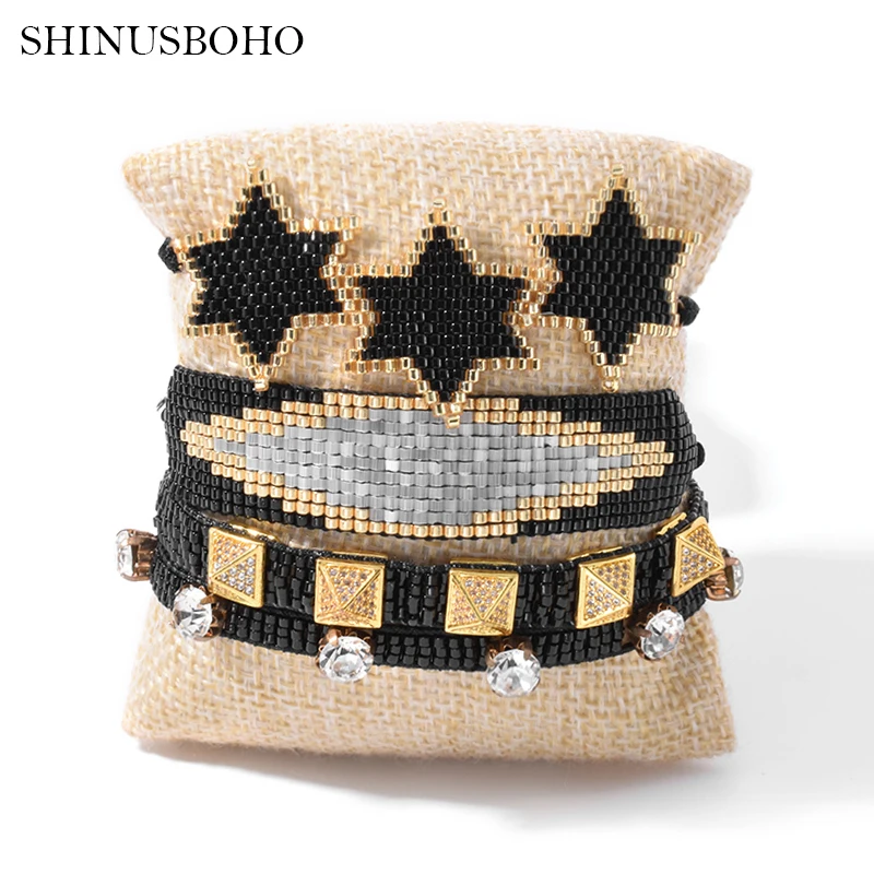 

SHNUS BOHO Men Friendship Bracelets MIYUKI Evil Eye pulseras Statement Black Charm Jewelry Crystal CZ Bead Bracelets for Women