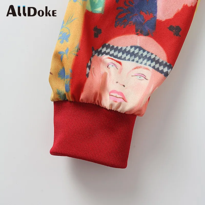 

ALLDOKE character cartoon casual jacket women autumn o neck long sleeve coats streetwear vintage zipper ladies jackets chaqueta