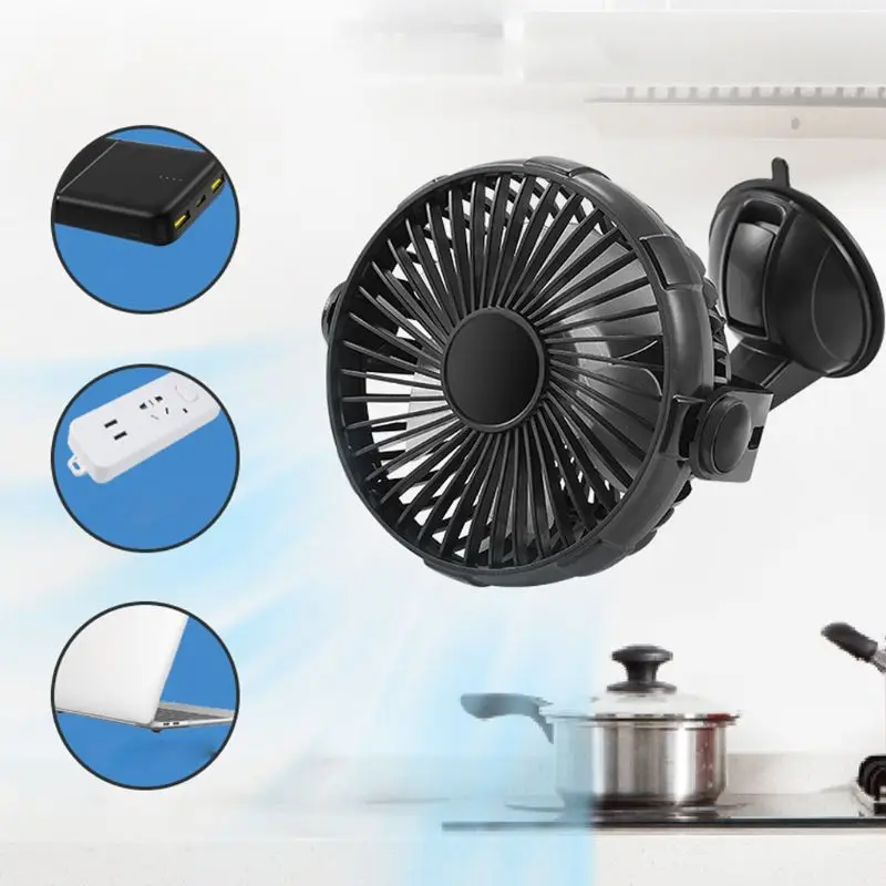 

Suction Cup 2000mAh USB Rechargeable Battery Operated Kitchen Fan for Home Car