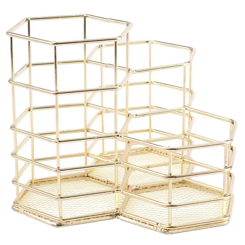 

Nordic Style Hexagon Gold Iron Pen Holder Metal Pencil Holder Desk Accessories Office Organizer School Stationery