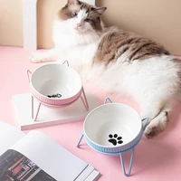 new ceramic pet bowl protect the spine table high foot large oblique cute cartoon feeder dog and cat cat ear bowl pet supplies