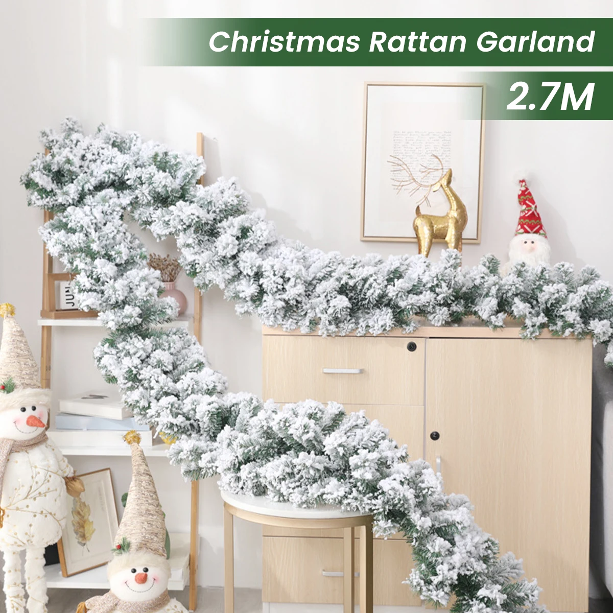 

Pine Needle Garland Artificial Seasonal Rustic Snowy Christmas Decoration Garland Tipped Green for Christmas Party Fireplace
