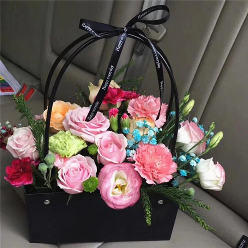 

Portable Flower Box Waterproof Paper Handy Gift Bag Kraft Handbag Wedding Rose Party Gift Box Packaging For Candy Cake Birthday