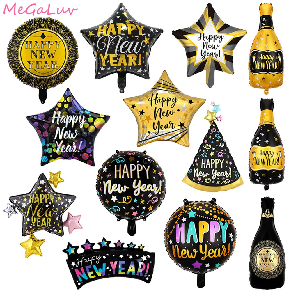 

2022 New Year Party Decoration Happy New Year Balloon Rose Gold Silver Number Foil Balloons Event Champagne Bottle Helium Globos