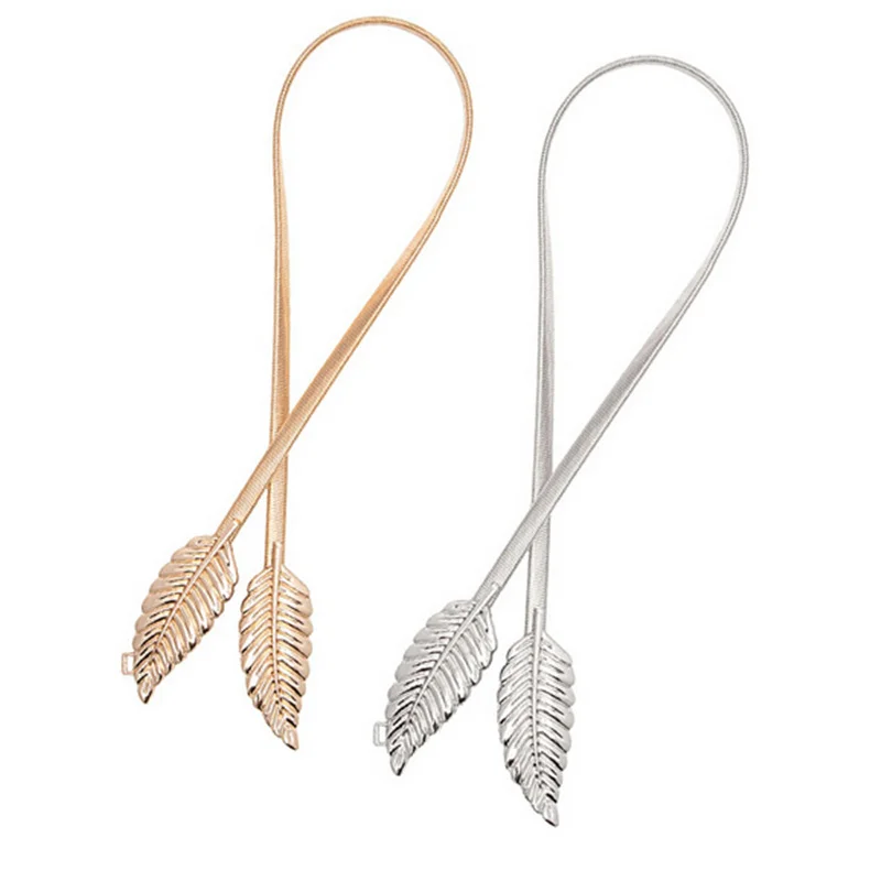 Женский металлический пояс с цепочкой в виде золотых и серебряных листьев