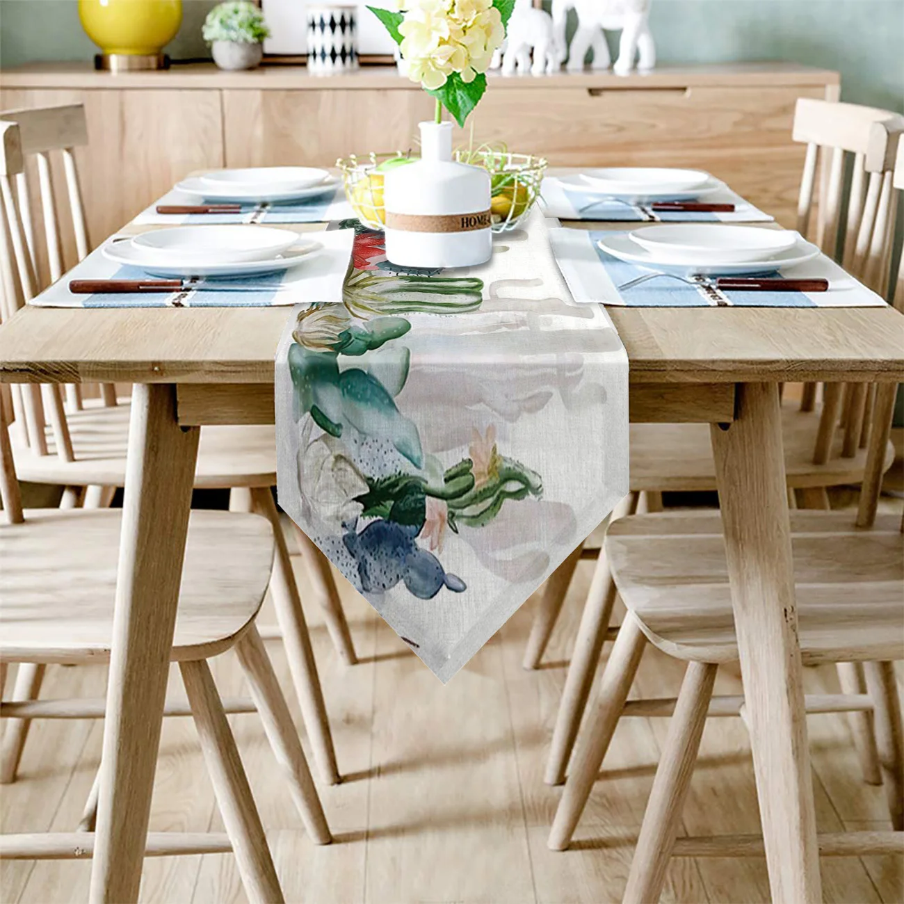 Чернильная живопись скандинавский кактус Настольная дорожка флаг искусственная